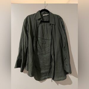 ZARA / OLIVE GREEN LINEN SHIRT / SIZE S